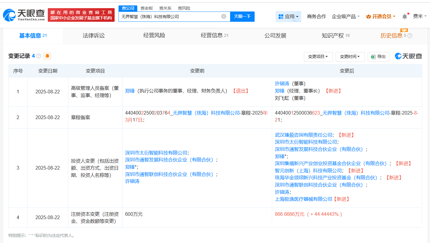 智元機(jī)器人等入股無(wú)界智慧，聚焦AI陪護(hù)機(jī)器人領(lǐng)域發(fā)展